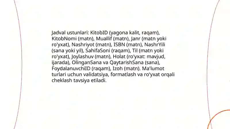 Kutubxona Ma'lumotlar Bazasi Yaratish 4