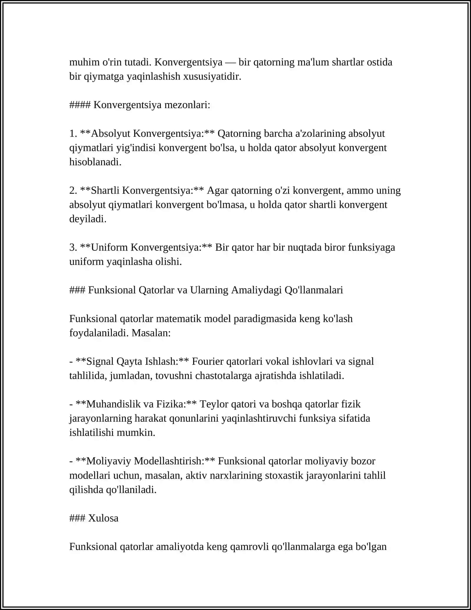 FUNKSIONAL QATORLARNING TEKIS YAQINLASHISHI. DINI TEOREMASI 4