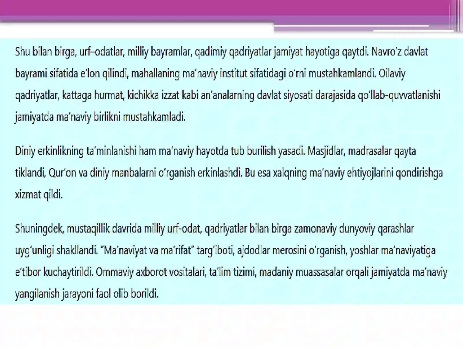 Ma'naviy hayot dagi o'zgarishlar, madaniy taraqqiyot 4