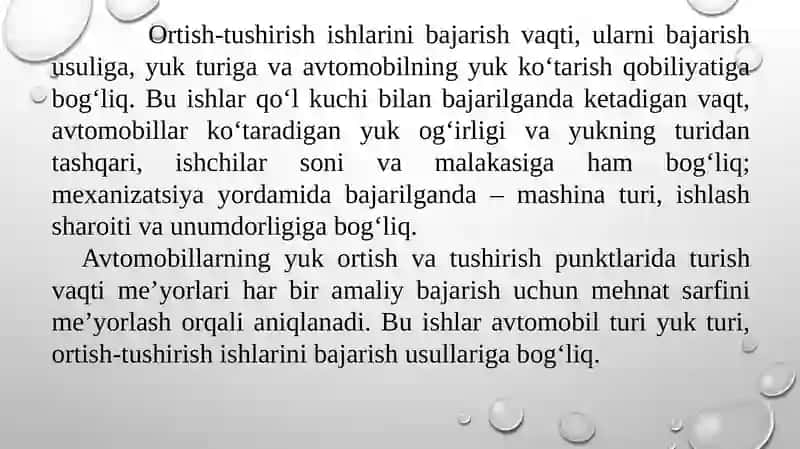 Avtomobillarning yuk ortish va tushirish punktlarida turish vaqti 4
