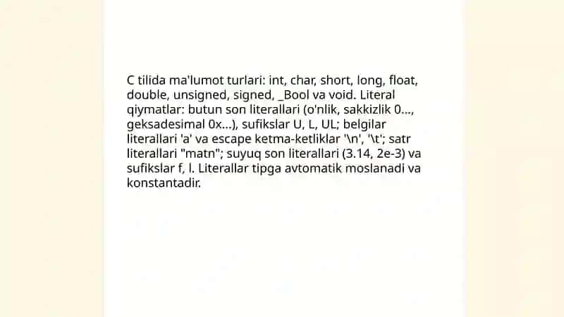 C dasturlash tili sintaksisi va funksional yondashuvi 4