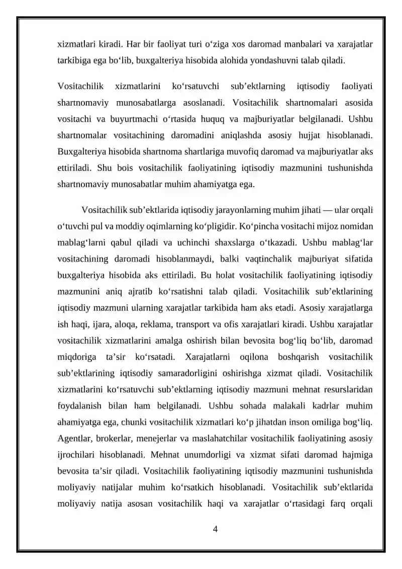 Vositachilik xizmatlarini ko‘rsatuvchi sub’ektlarda buxgalteriya hisobi 4