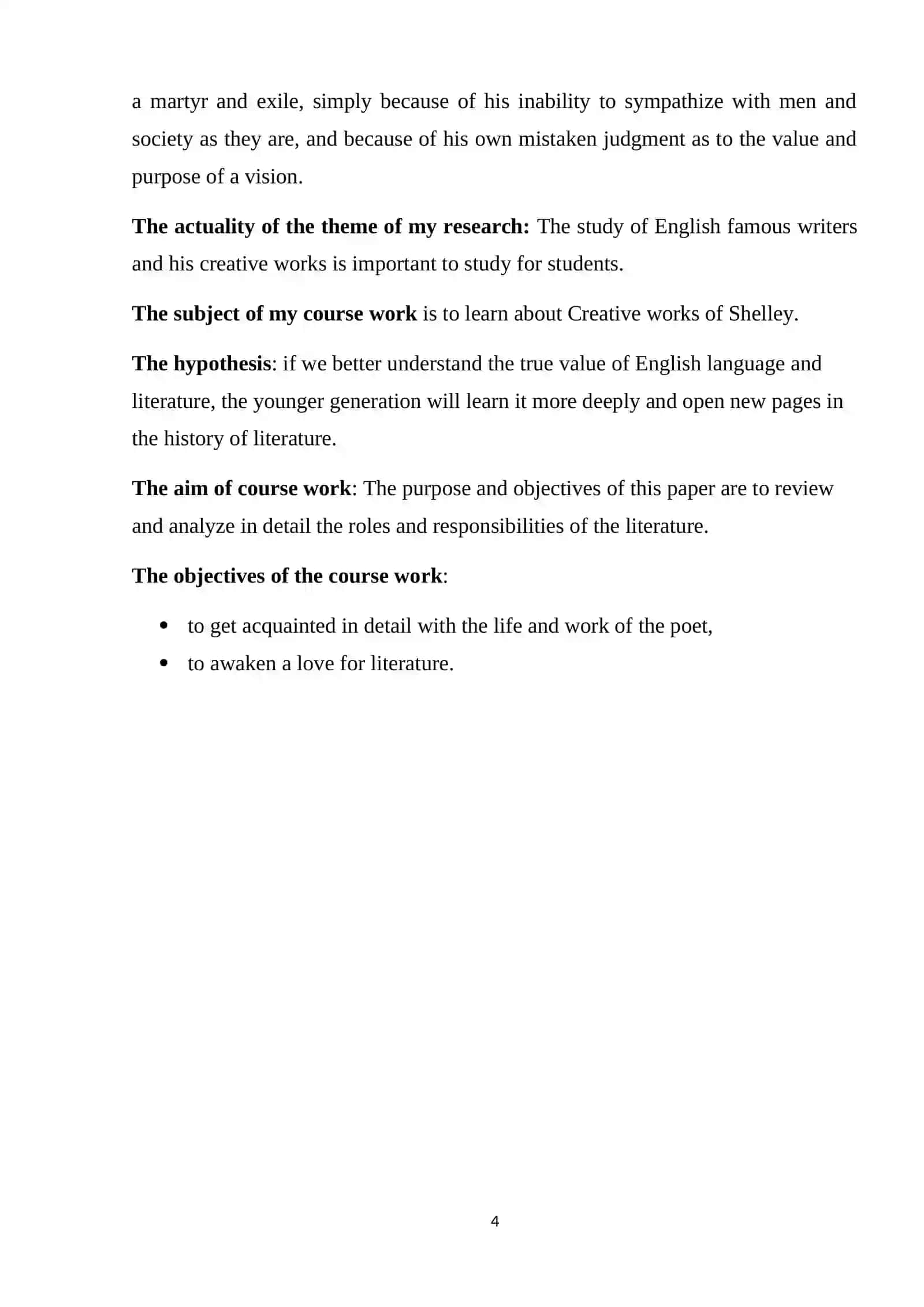 Course work on Creative works of Shelley 4