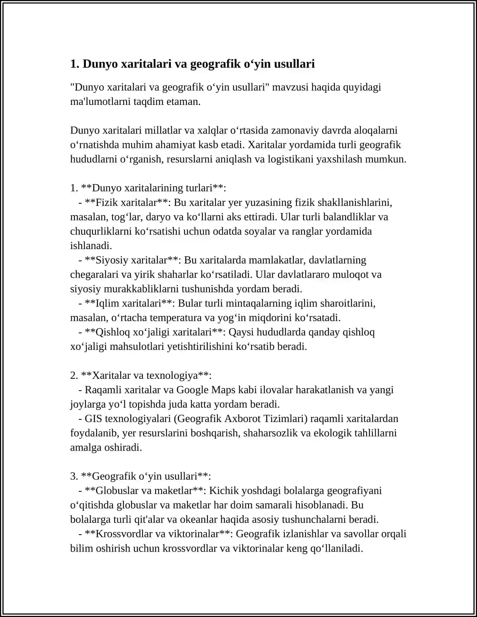 GEOGRAFIK O‘YIN METODI BO‘YICHA BIR SOATLIK DARS ISHLANMA 4