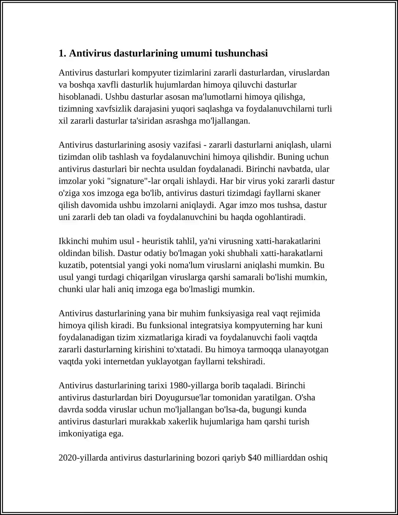 ANTIVIRUS DASTURLARINING UMUMIY TUSHUNCHASI VA ANTIVIRUS TURLARI HAQIDA 10 BETDAN IBORAT REFARAT 4