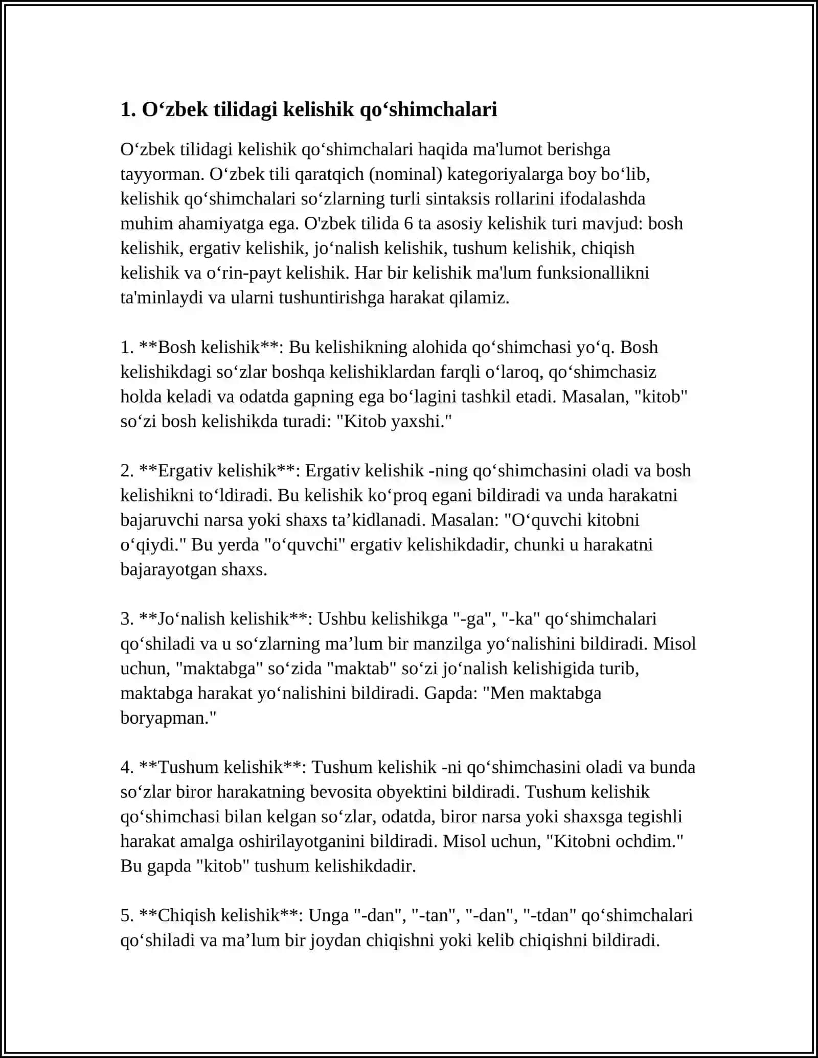O‘zbek tilidagi kelishik qo‘shimchalari 4
