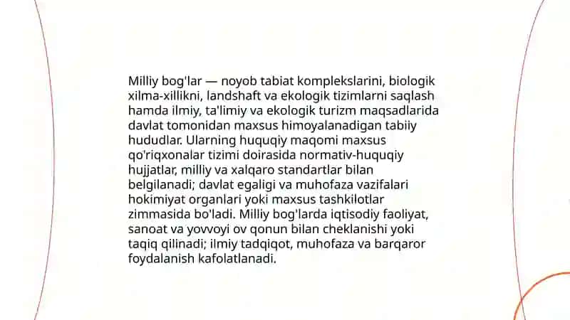 O'zbekiston Respublikasi qo'riqxonalari. Milliy bog'lar 4