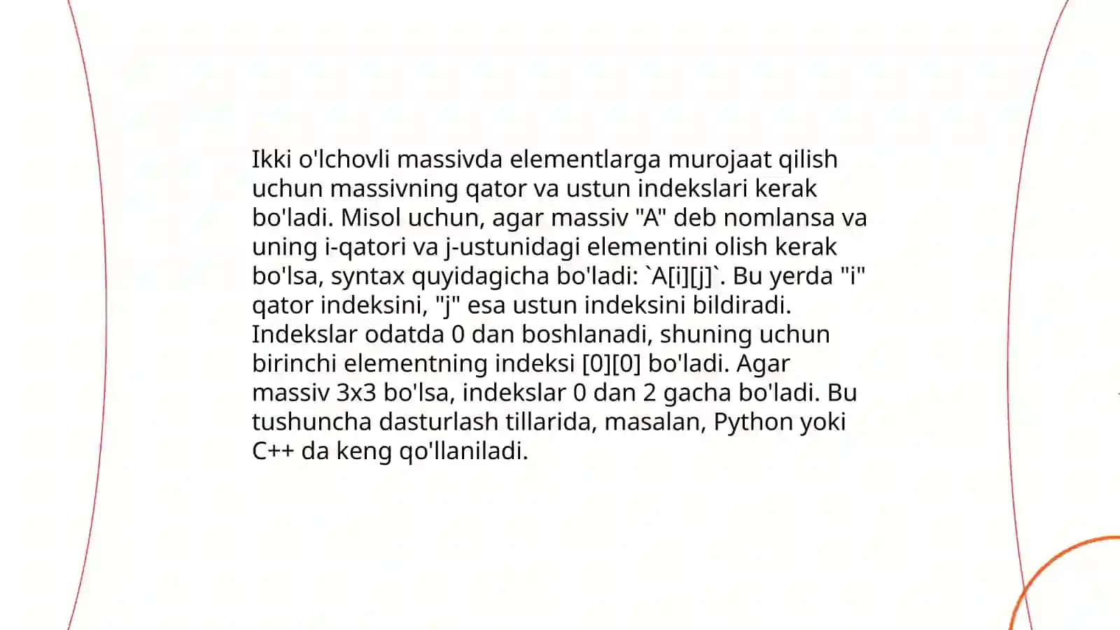 Ikki o'lchovli massivlar bilan ishlash 4