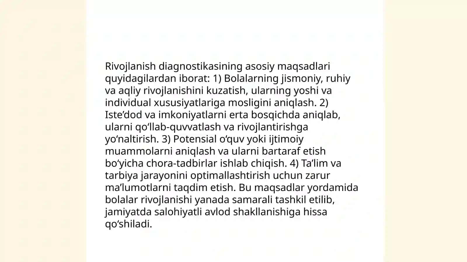 Pedagogik diagnostikaning shaxs rivojlanishidagi 4