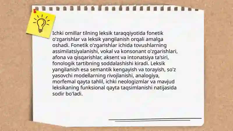 Tilning leksik taraqqiyotidagi ichki va tashqi omillar. 4