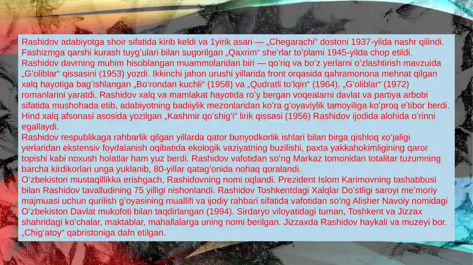 Sharof Rashidovning hayoti va faoliyati 4