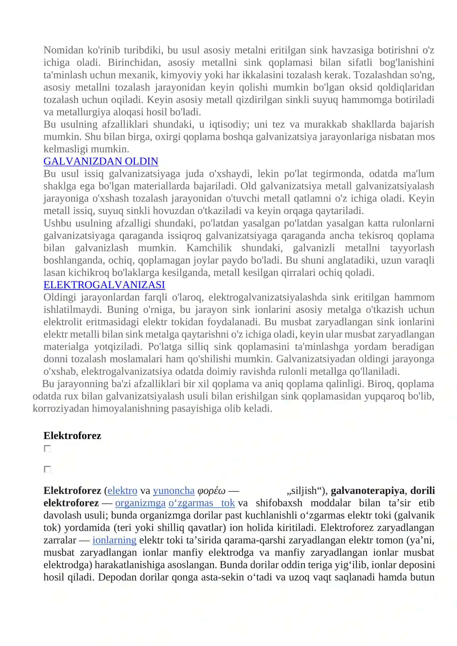 Galvanizatsiya dorivor moddalarning elektroforezi 4
