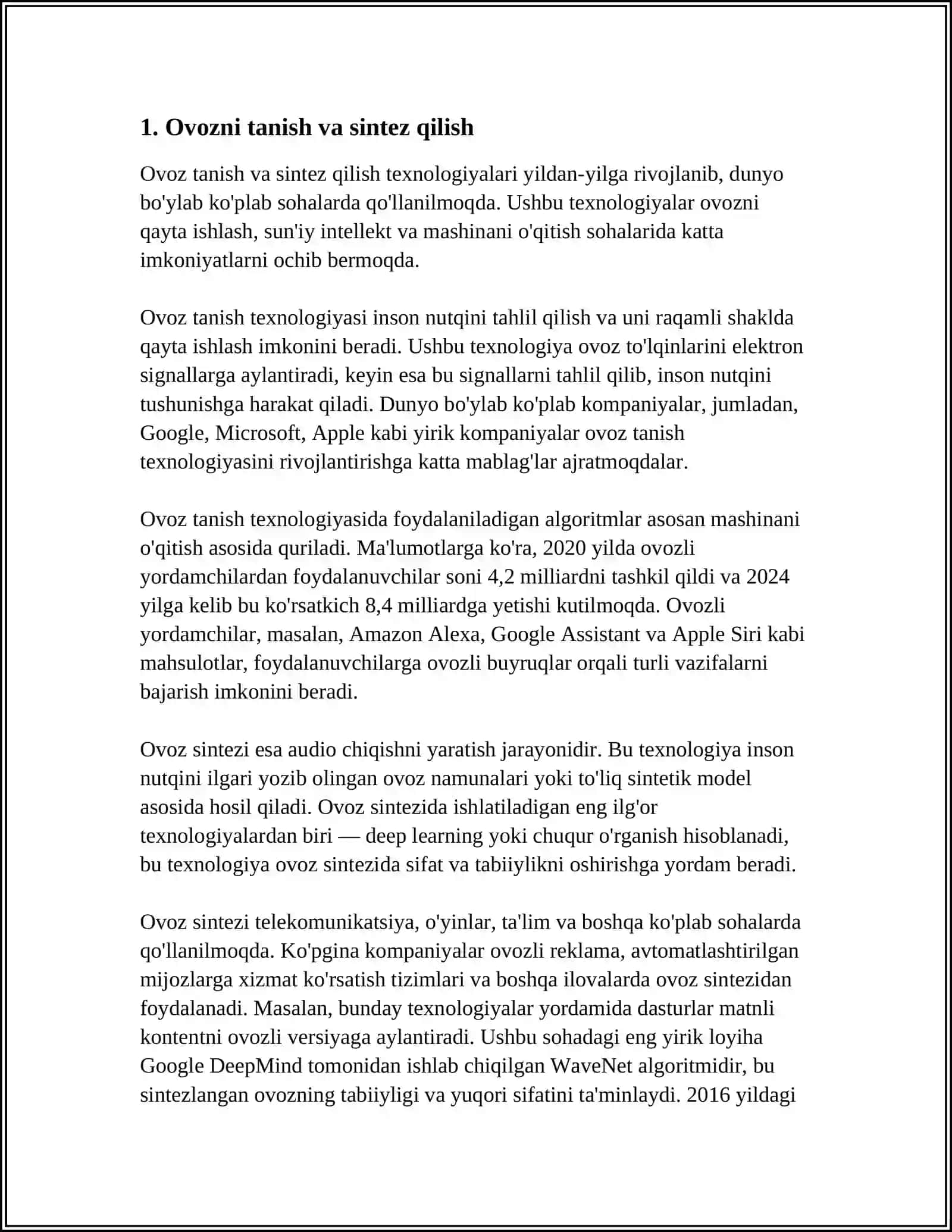 OVOZ VA MATNNI QAYTA ISHLASHDA SI (NLP – NATURAL LANGUAGE PROCESSING) 4