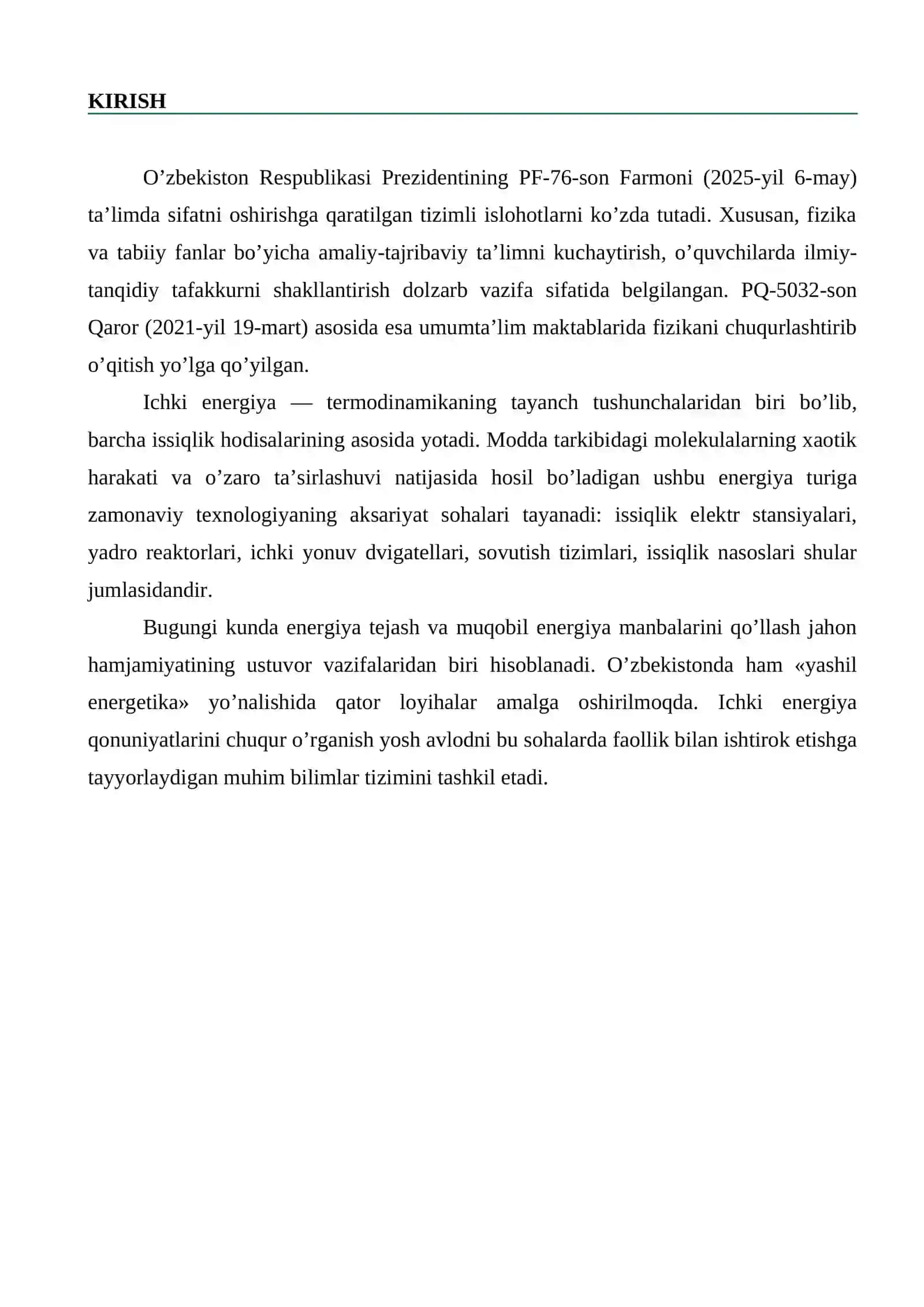 MIKRODARS ISHI «Ichki energiya» 4