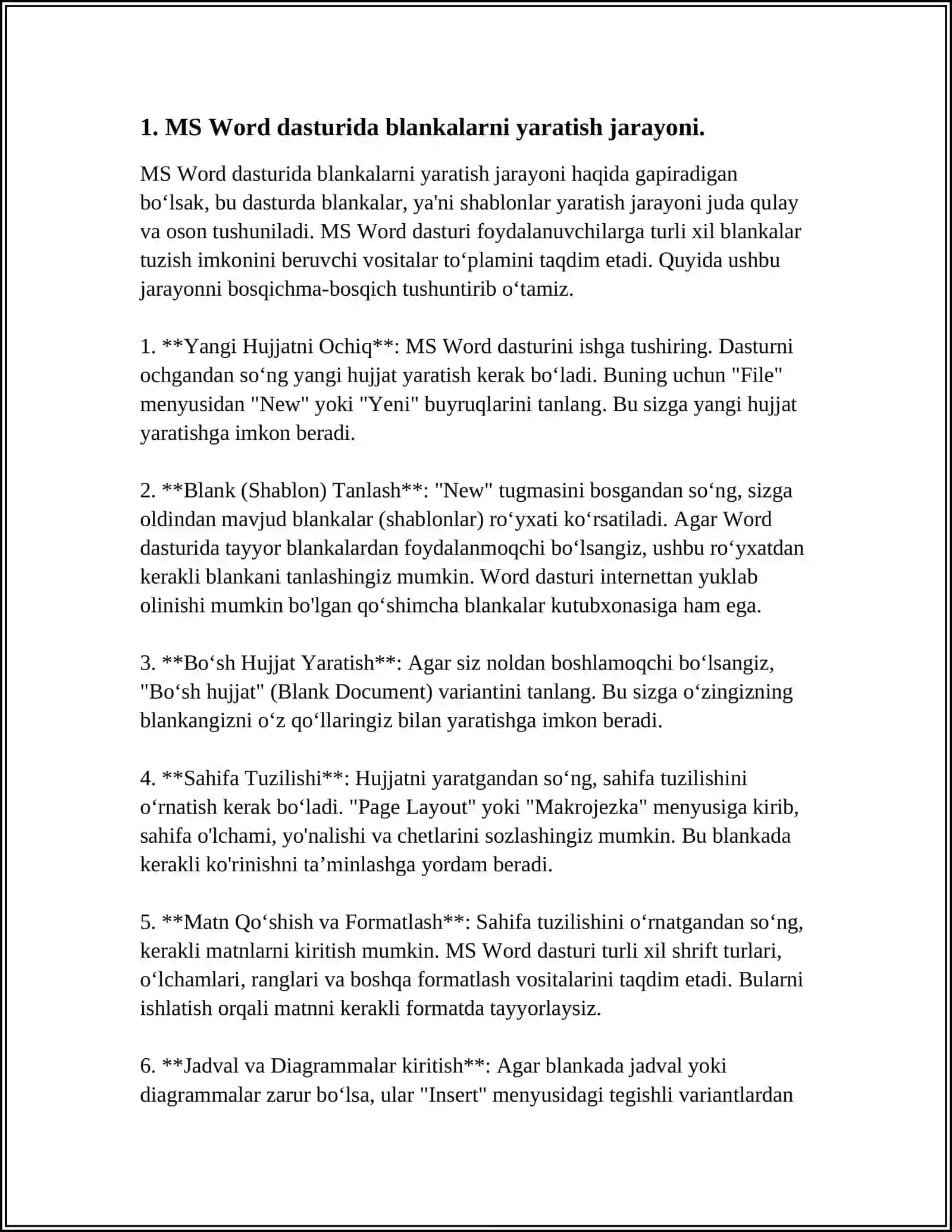 MS WORD MATN TAHRIRLAGICHUDA TURLI XIL BLANKALAR YARATISH 4