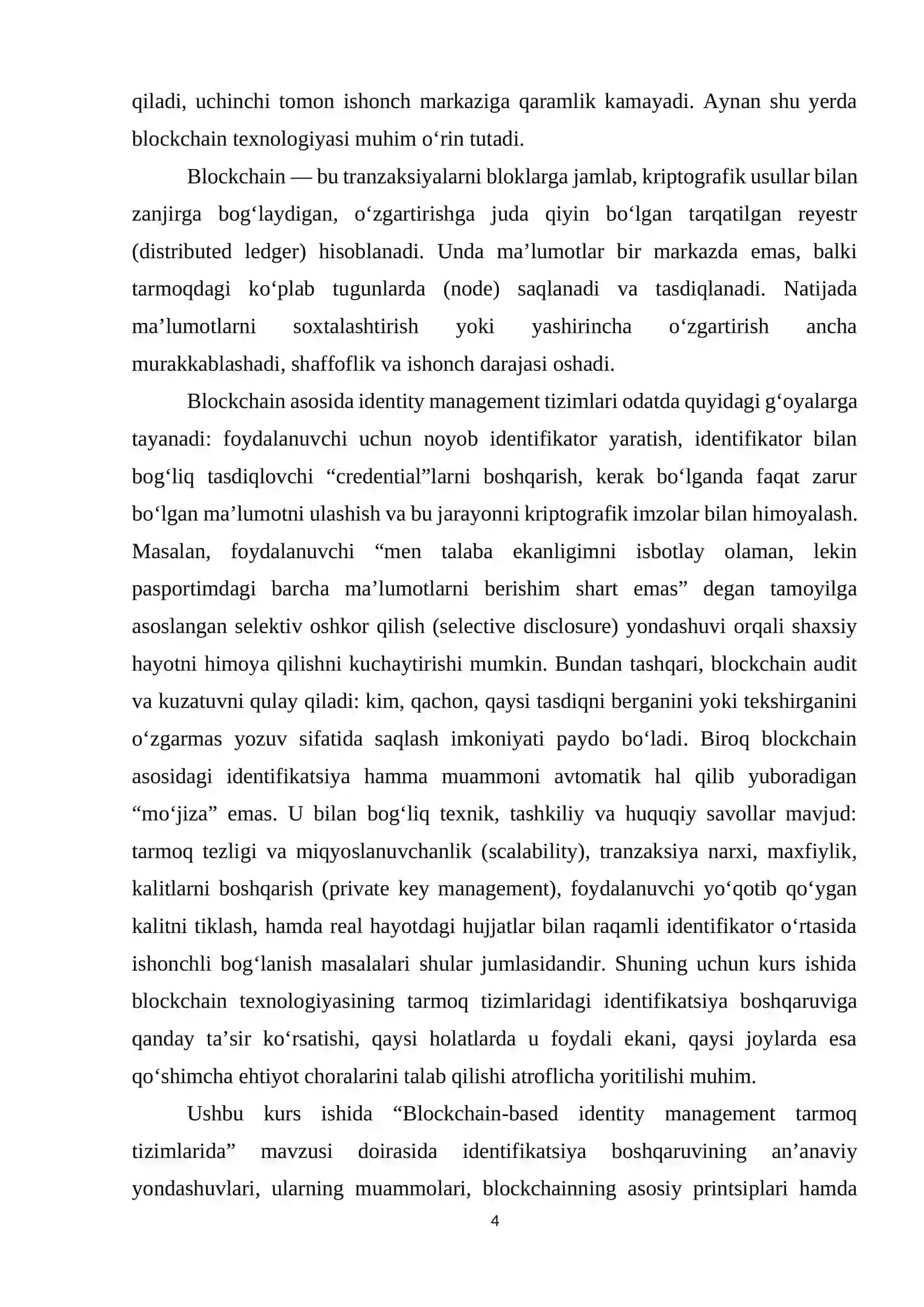 KURS ISHI "Blockchain-based identity management tarmoq tizimlarida" 4