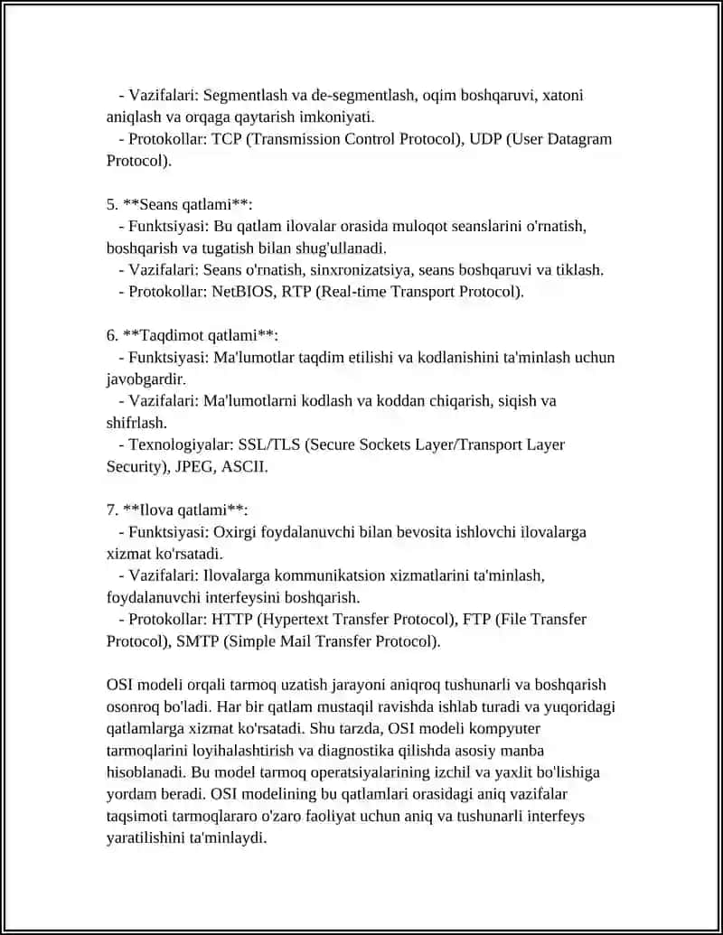 OSI MODELINDA AMALIY SATXI PROTOKOLLARI 4