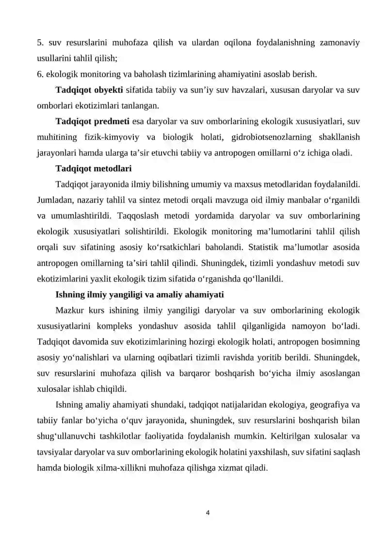 DARYOLAR VA SUV OMBORLARINING EKALOGIK XUSUSIYATLARI 4