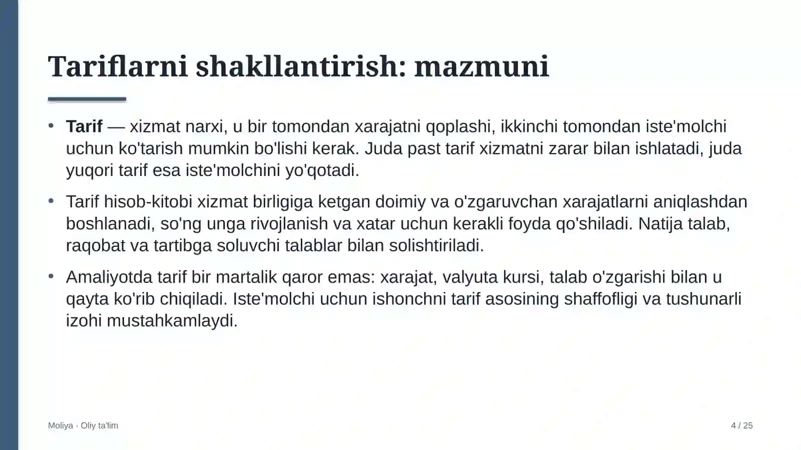 Dehqon xo'jaliklarida tariflarni shakllantirish 4