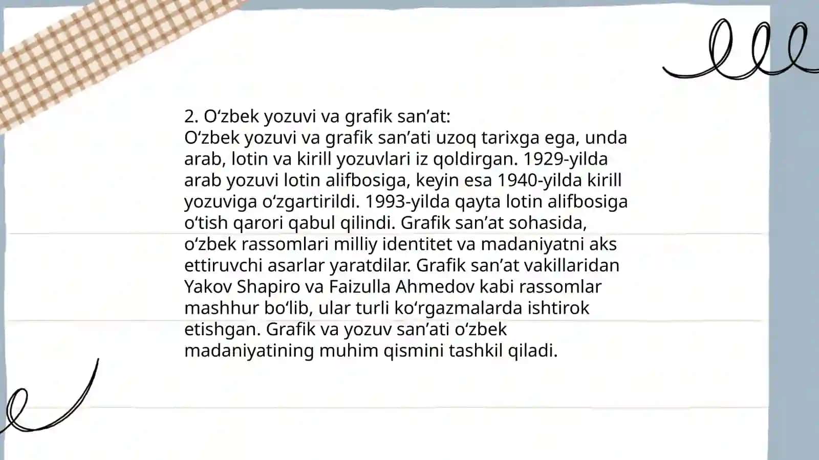 Grafika. Òzbek yozuvlar tarixi 4