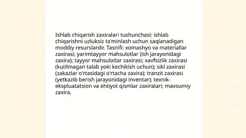 Ishlab chiqarish zaxiralarining hisobi 4