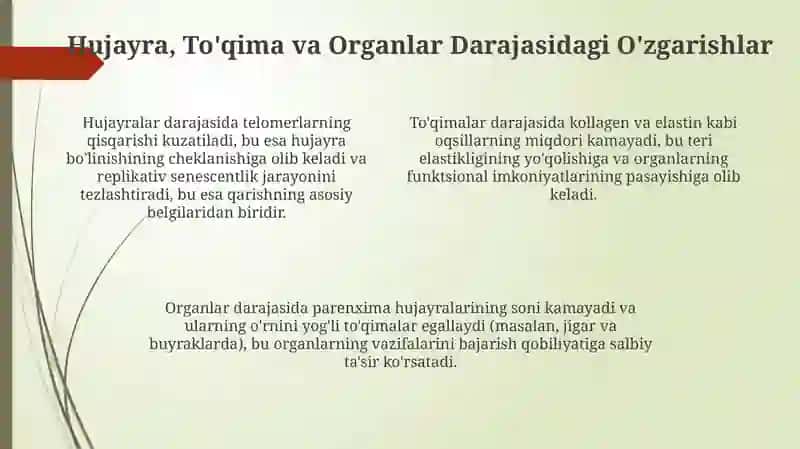 Organizmdagi keksayish davriga xos oʻzgarishlar 4