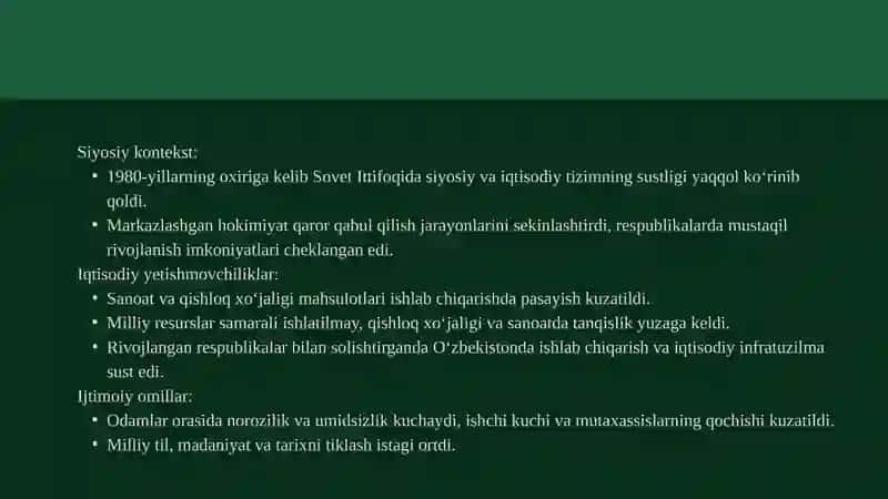O'ZBEKISTON MUSTAQILLIKA ERISHISH ARAFASIDA 4