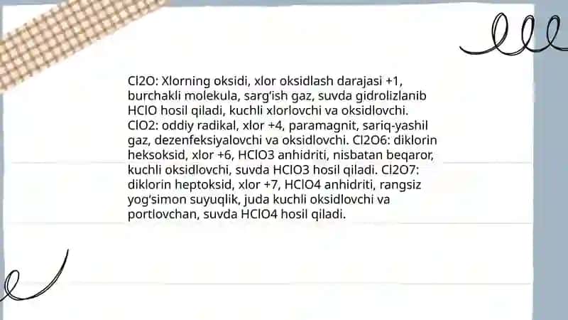 Xlorning kislorodli birikmalari va xossalari 4