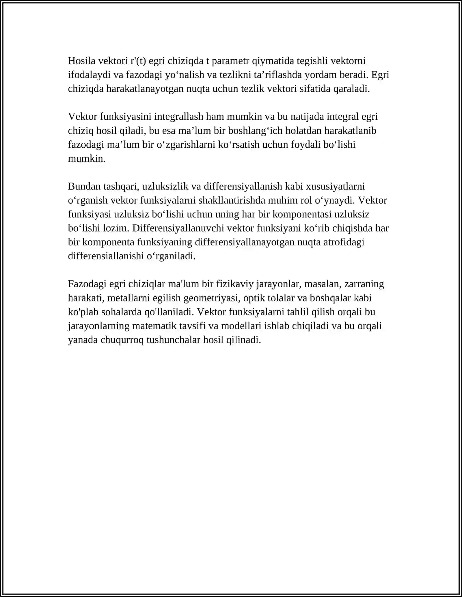 VEKTOR FUNKSIYA VA FAZODAGI EGRI CHIZIQLARI 4