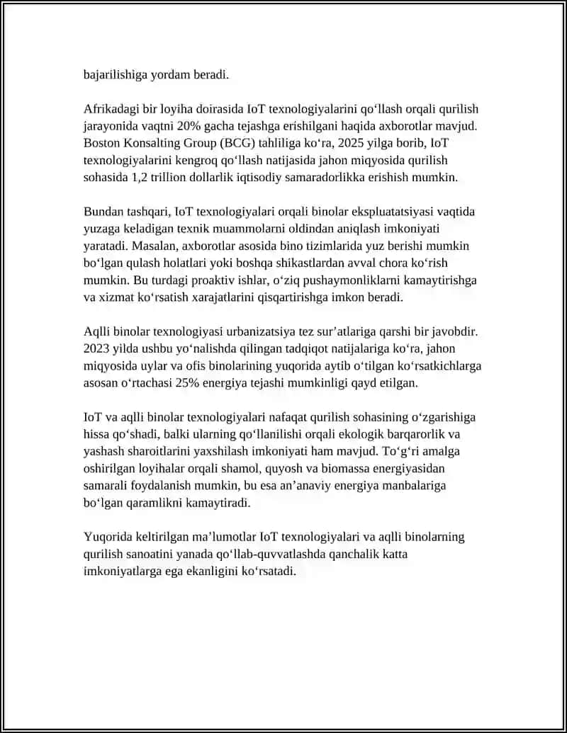Qurilishda Internet of Things (IoT) texnologiyalari va aqlli binolar 4