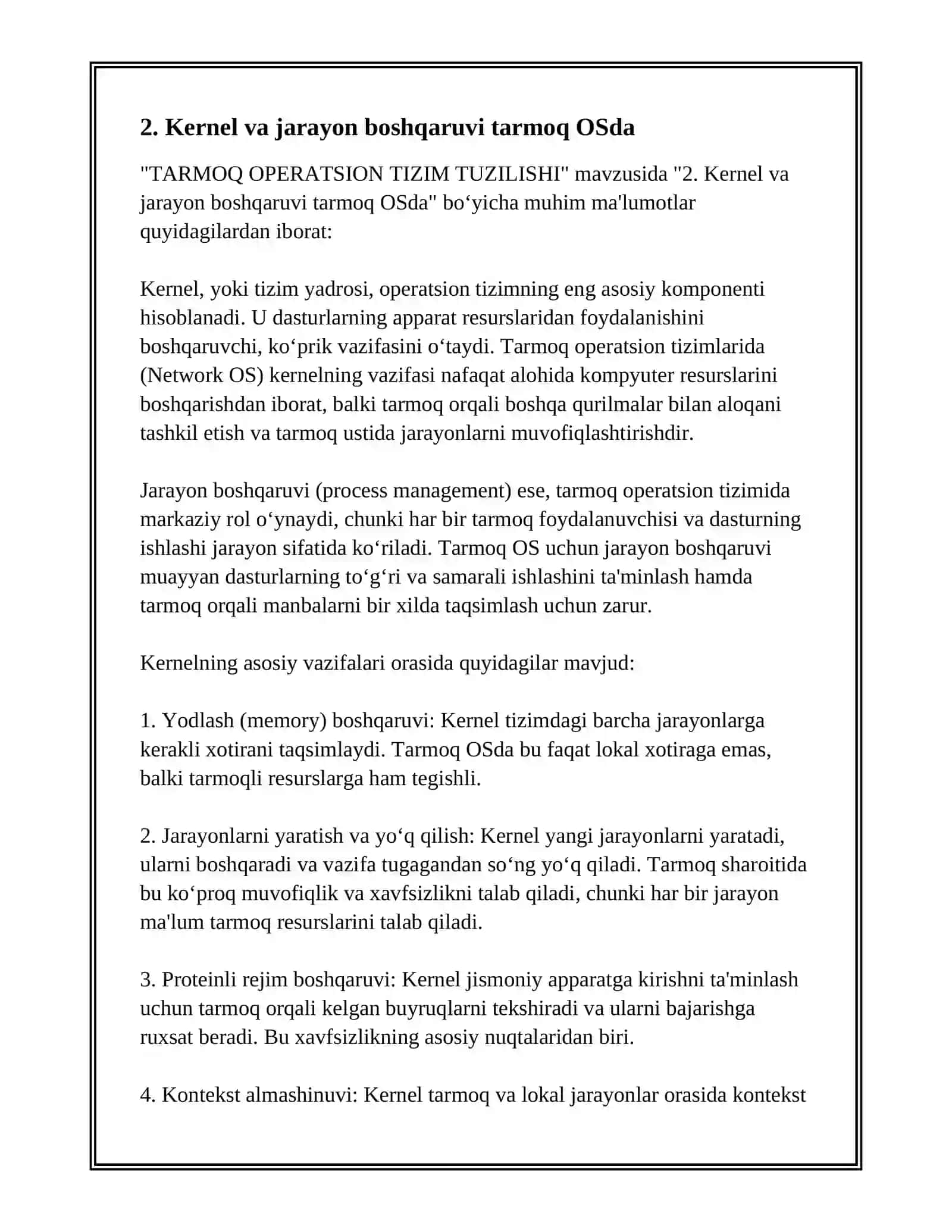 Tarmoq operatsion tizimi tuzilishi 4