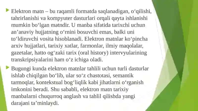 Tarixiy tadqiqotlar da elektron matnning o‘rni 4
