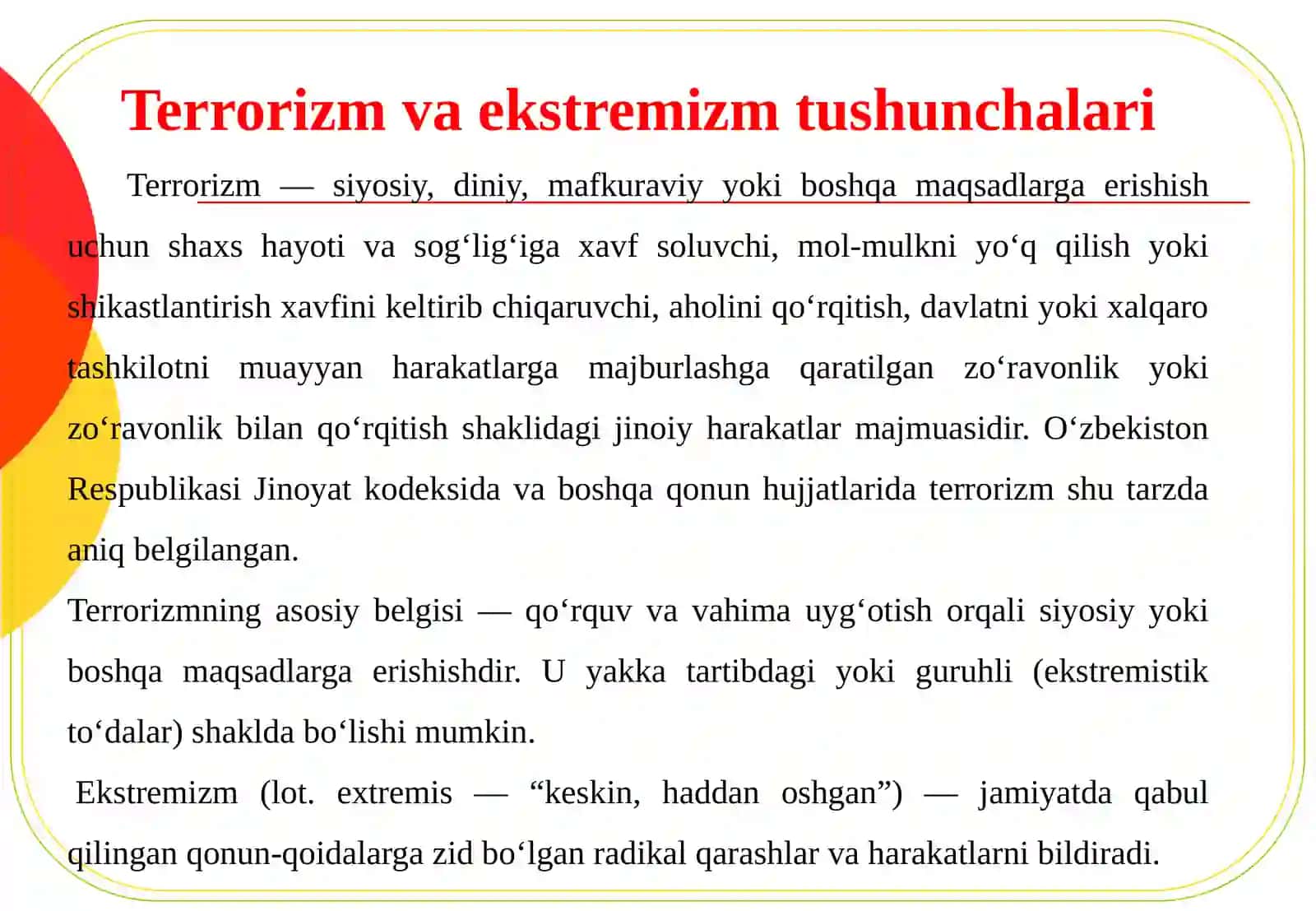 Terrorizm va Ekstremizmning asosiy xususiyatlari 4