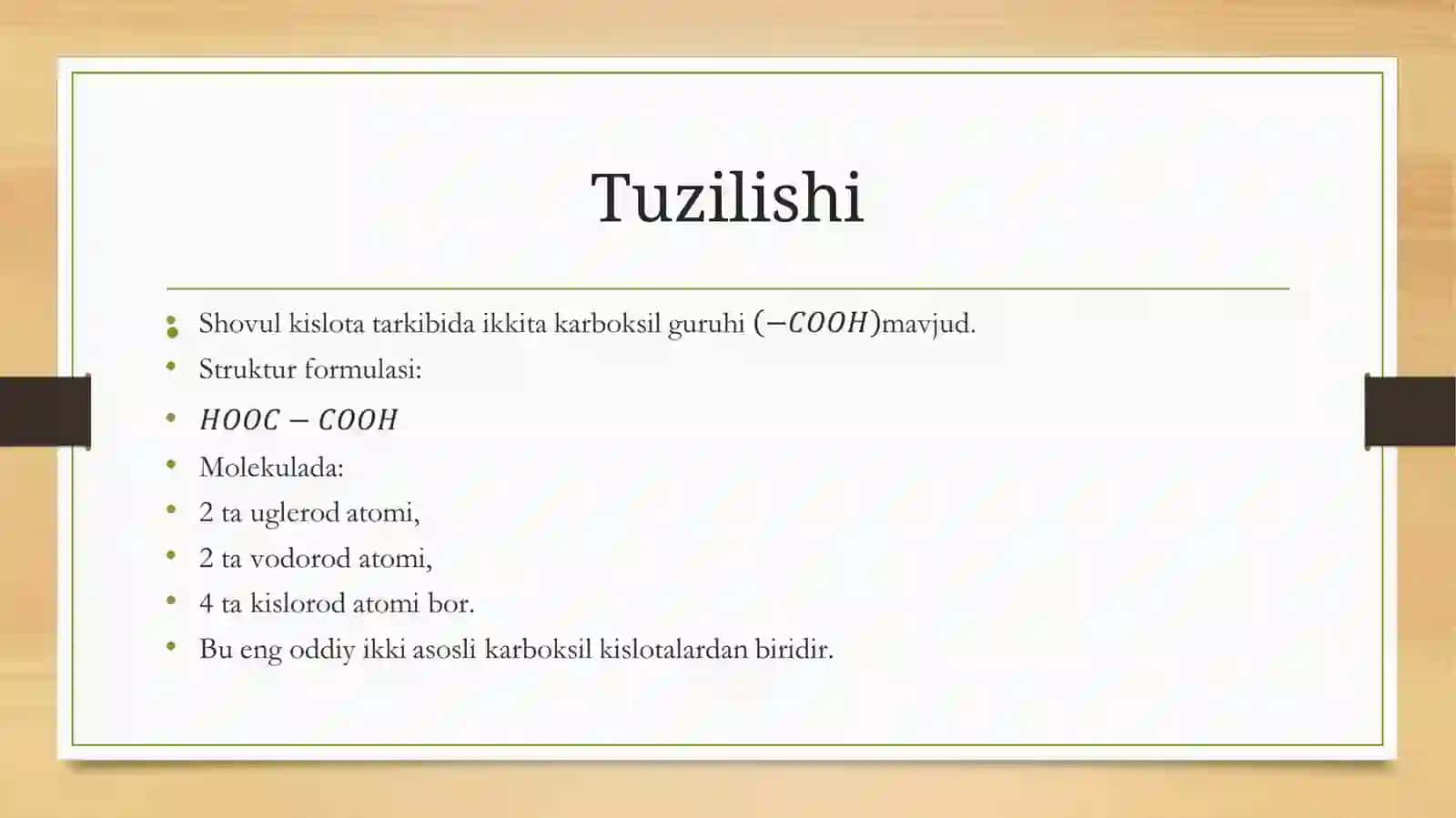 Shovul kislota sintezi uning tuzilishi va xossalari 4