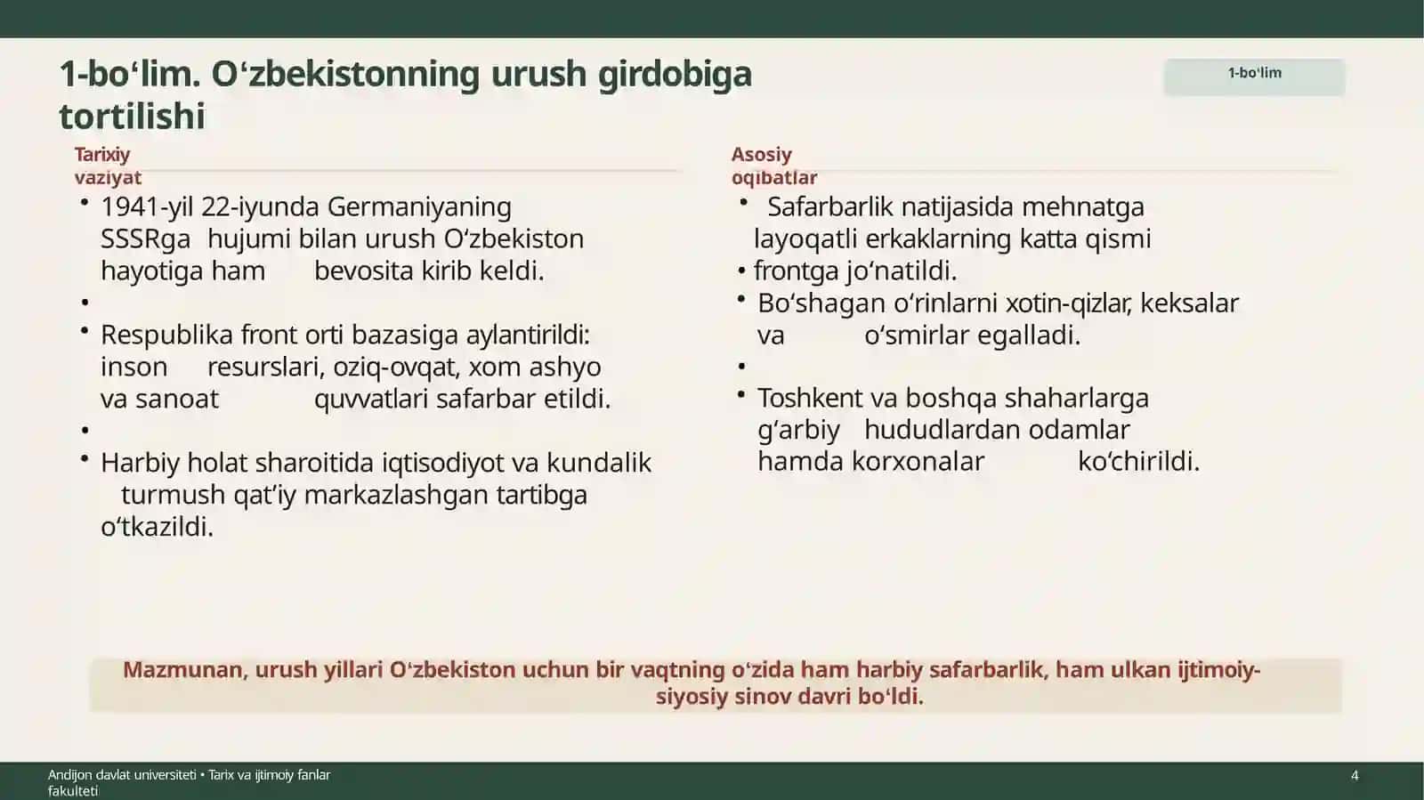 Ikkinchi jahon urush yillarida Oʻzbekiston xalqining hissasi 4