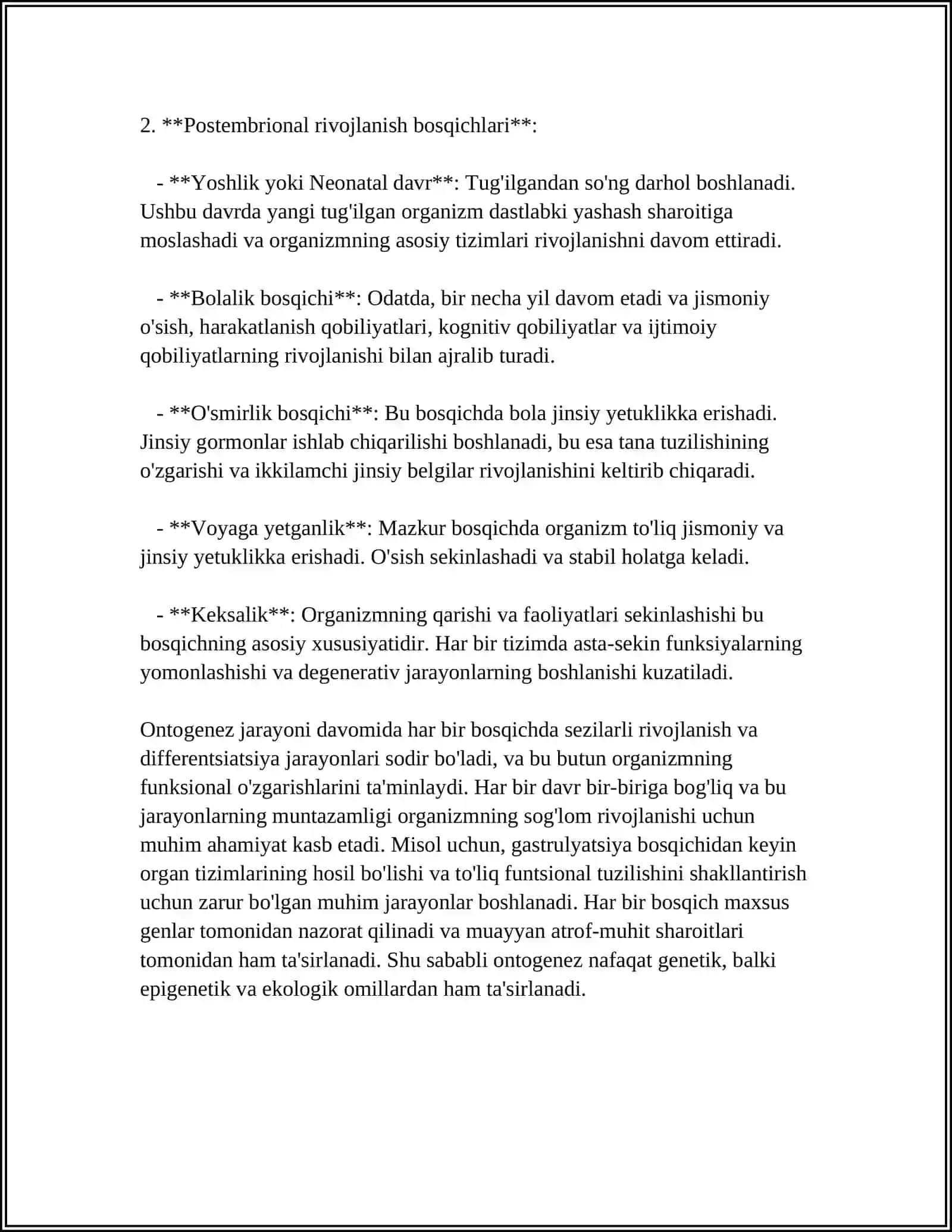 Ontogenezning bosqichlari 4