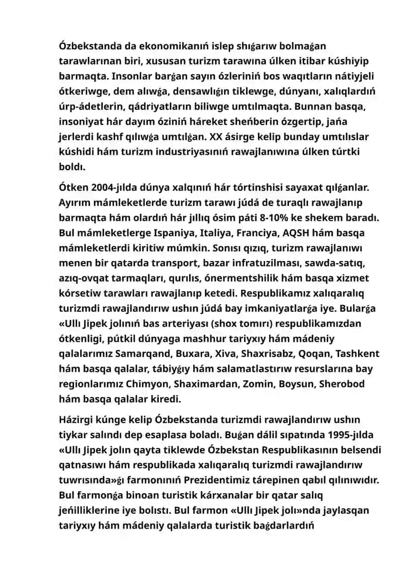 Ózbekstanda turizmniń rawajlanıwı. 4