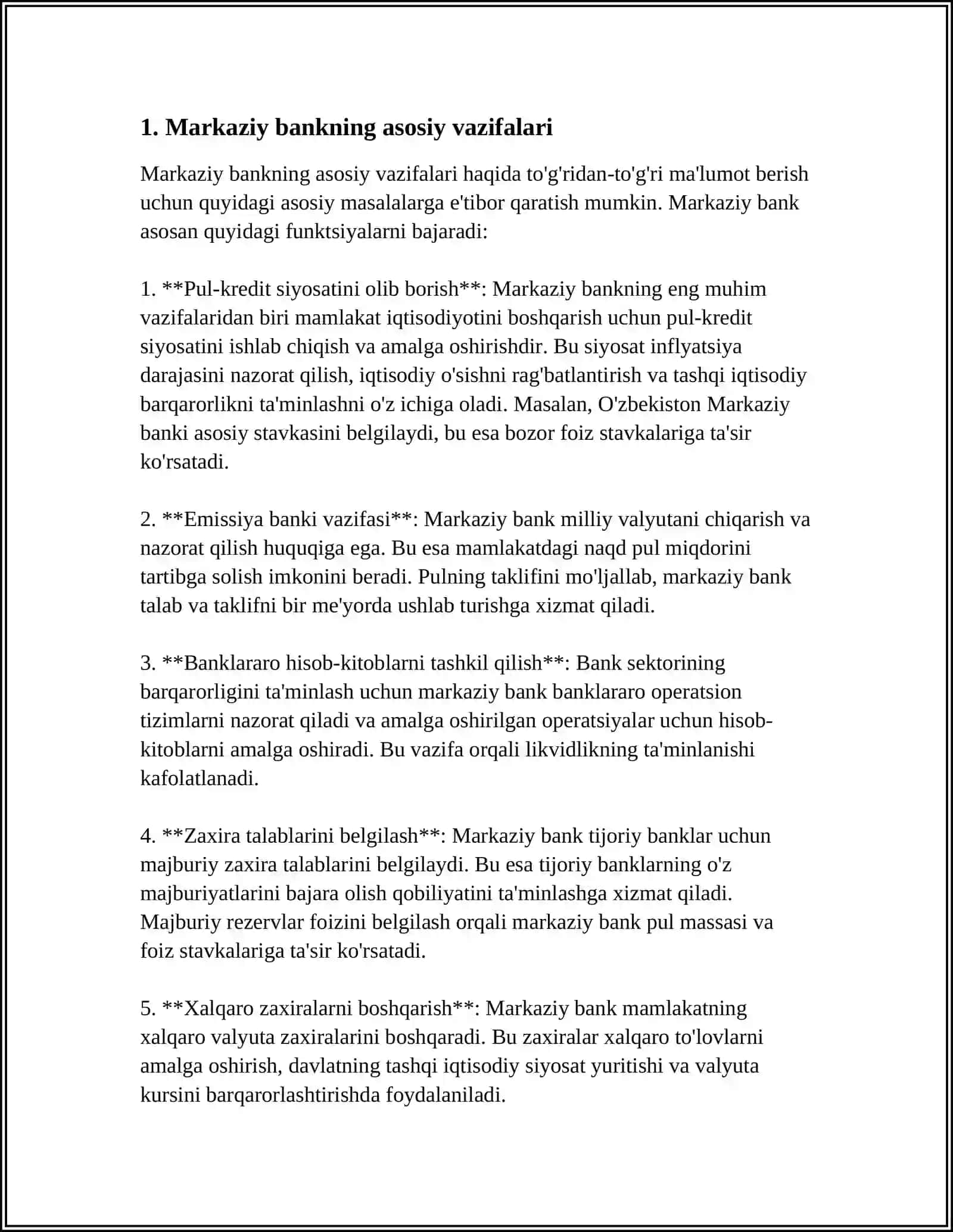 MARKAZIY BANK VA UNING ASOSIY FUKSIYALARI 4