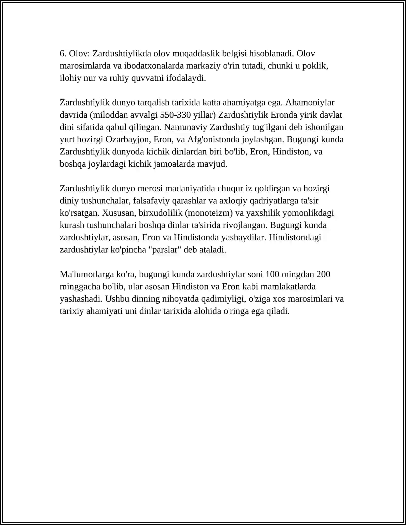 MUSTAQIL ISH Mavzu: AVESTO ZARDUSHTIYLIKNING MUQADDAS KITOBI 4