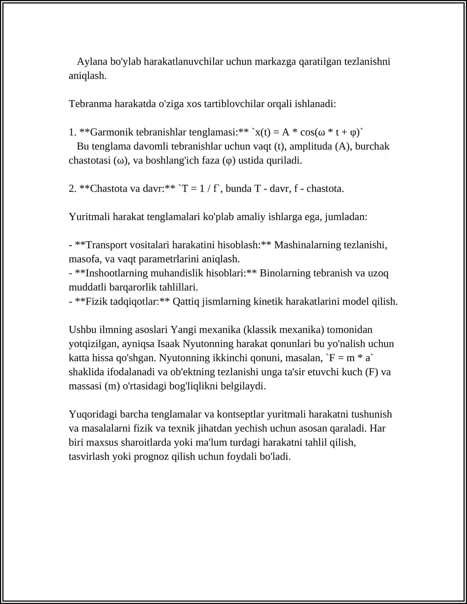 MUSTAQIL ISH - YURITMALARNING KINEMATIK HISOBI 4