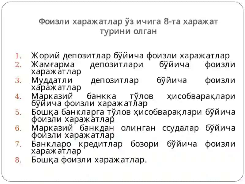 BANK DAROMADLARI VA XARAJATLARI HISOBI 4