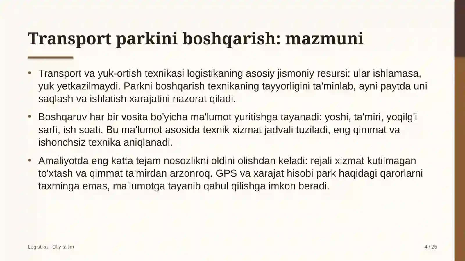 Transport parkini boshqarish: mohiyati 4