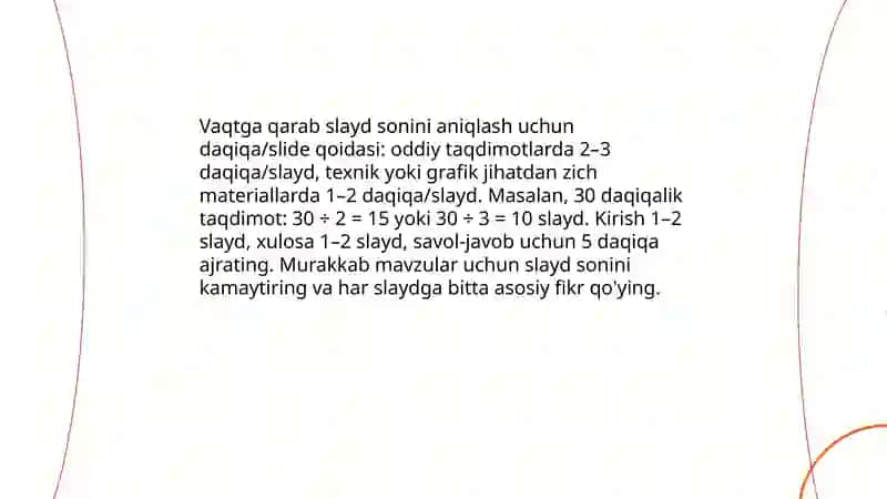 Taqdimot sahifalari sonini belgilash mezonlari 4