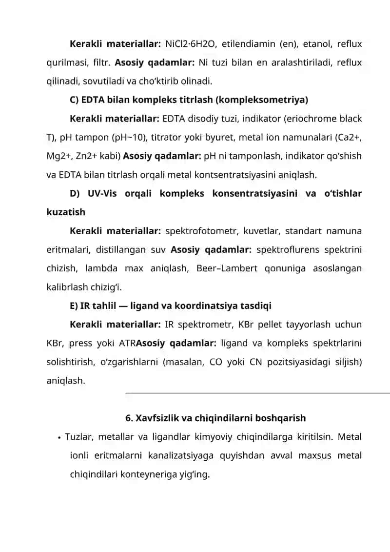 d-elementlarning kompleks birikmalarini sintez va analiz qilish usullari 4