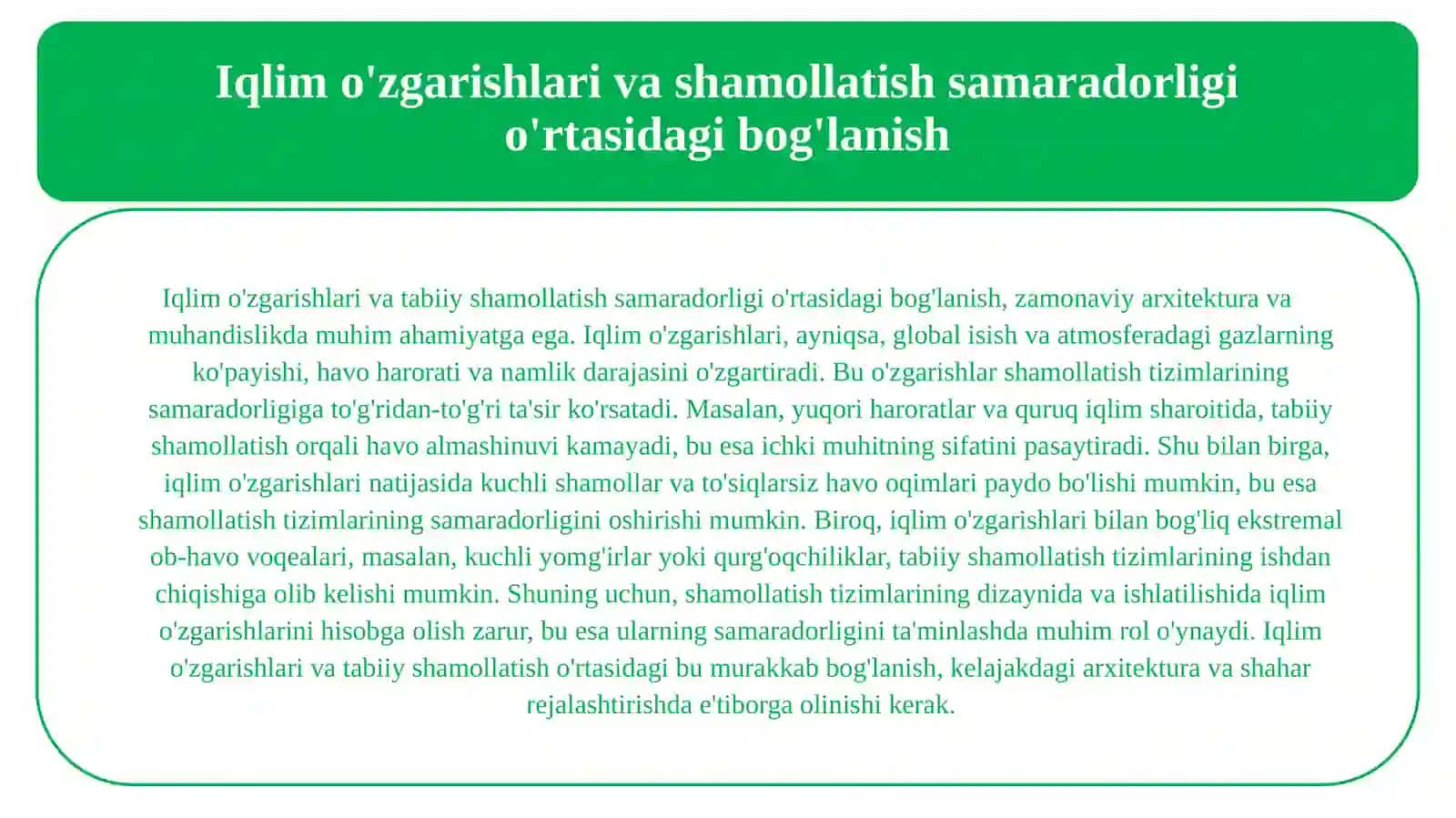 Tabiiy shamollatishning iqlimga bog'liqligini baholash 4