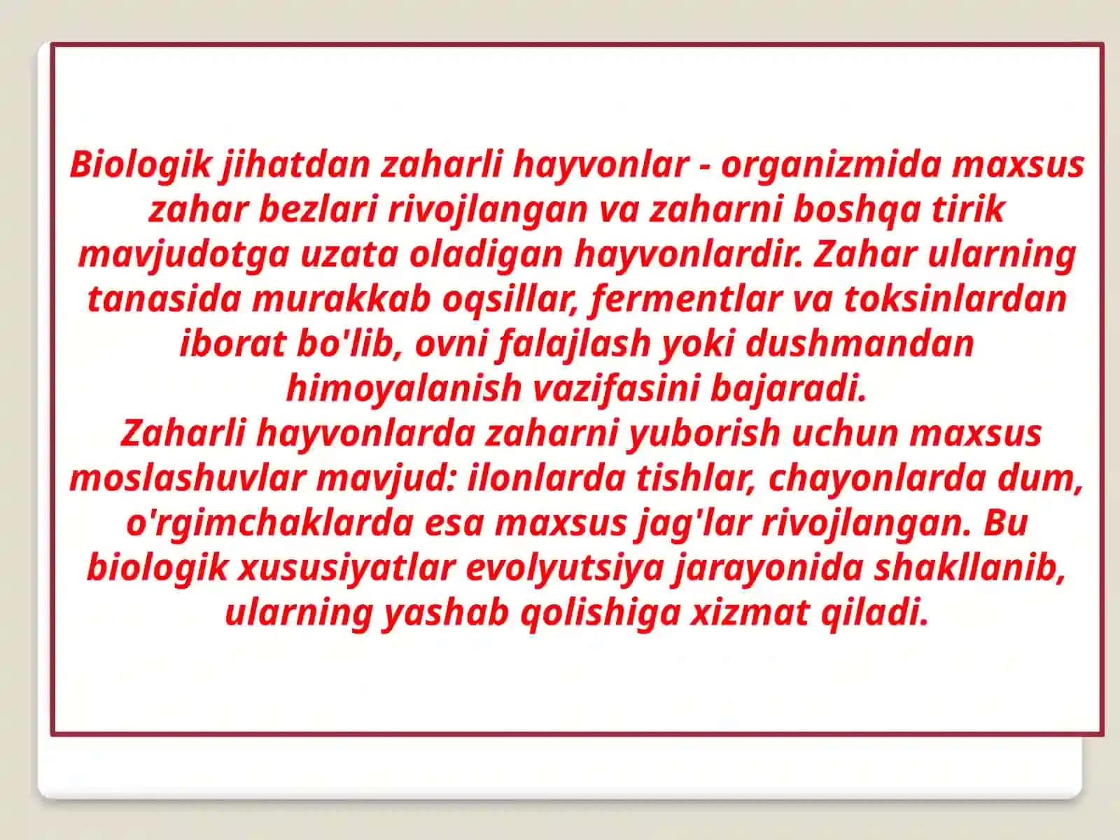 Zaharli hayvonlar fanidan taqdimot 4