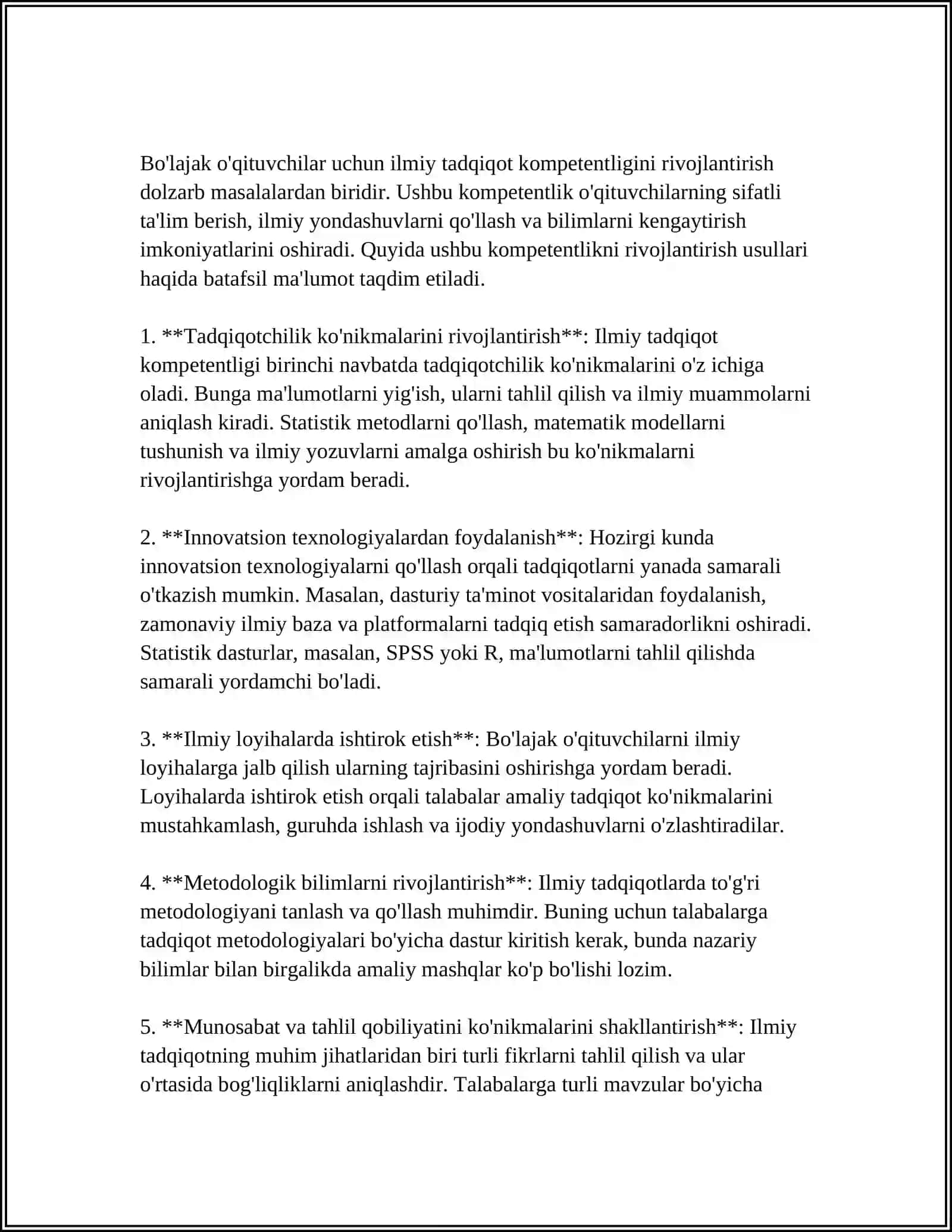 CHIRCHIQ DAVLAT PEDAGOGIKA UNIVERSITETI ILMIY TADQIQOT OLIB BORISH KOMPETENTLIGI— BO_LAJAK O_QITUVCHI SHAXSINI SHAKLLANTIRISH OMILI SIFATIDA 4