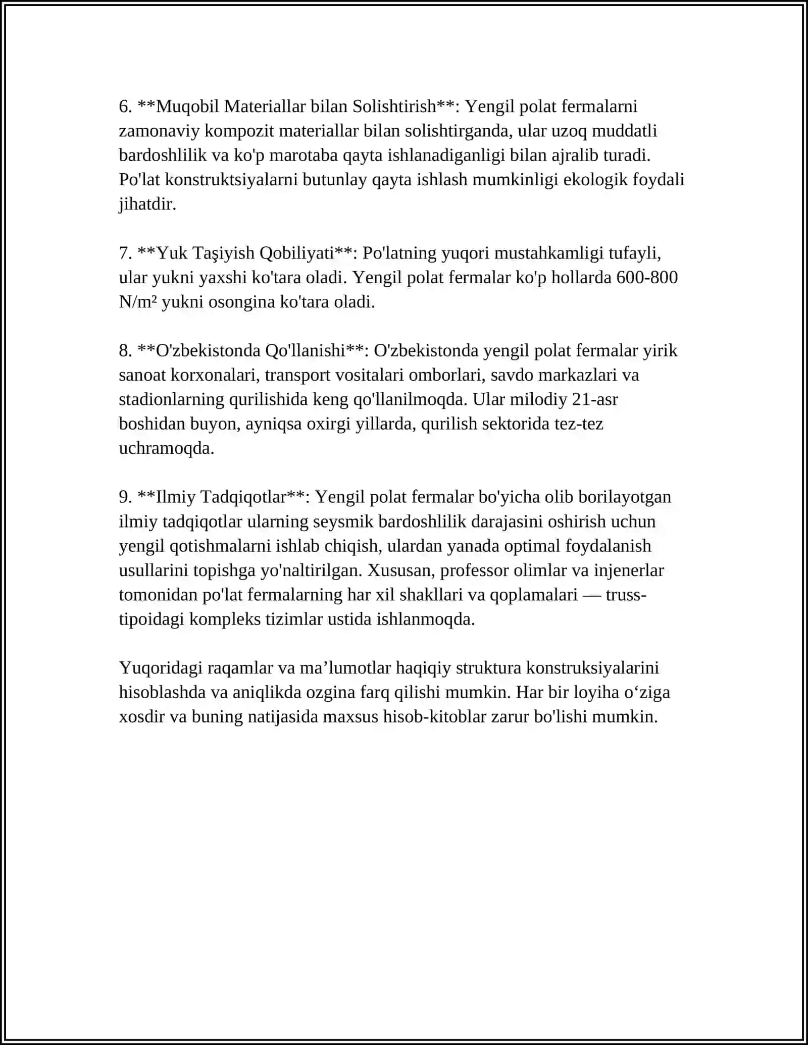 Yengil Polat Fermalarni Loyihalash va Hisoblash 4