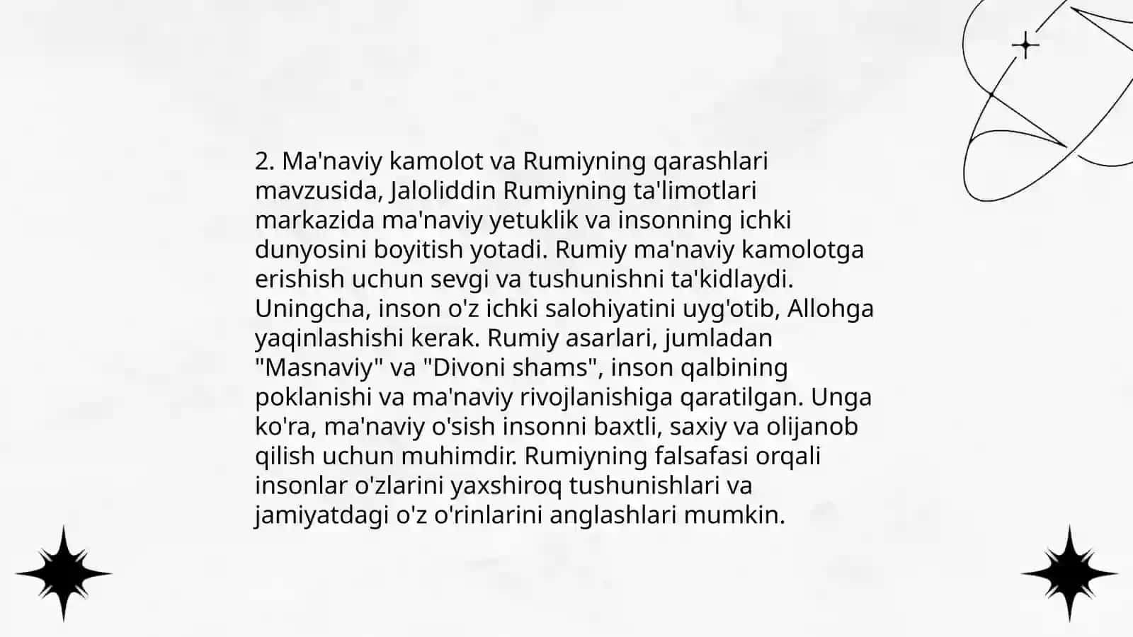 Jaloliddin Rumiy asarlarida komil inson tarbiyasi 4