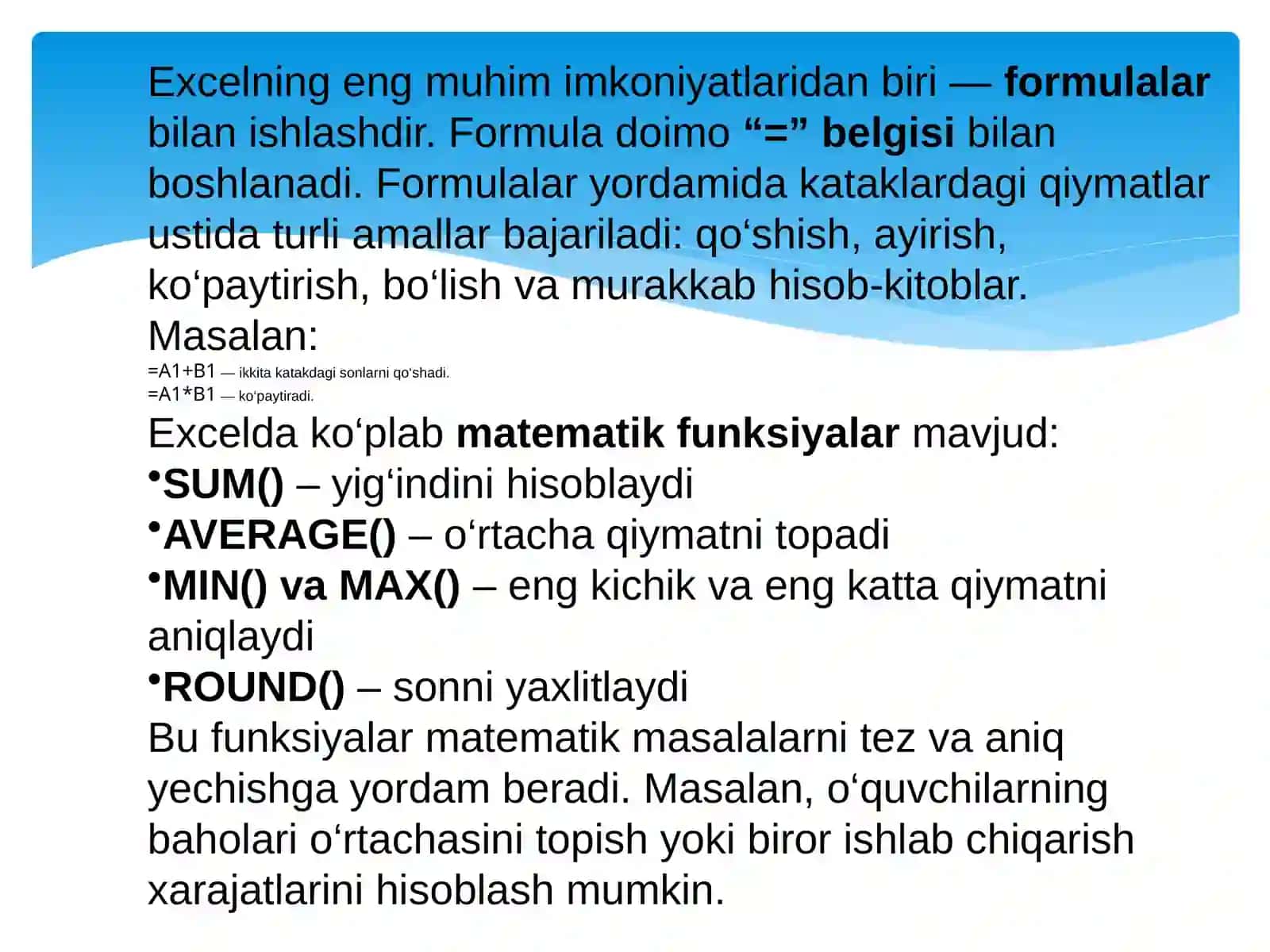 Microsoft Office Exceldajadvallartuzishvaformulalaryordamidamatematikmasalalarniyechish.Iqtisodiyfunksiyalar 4